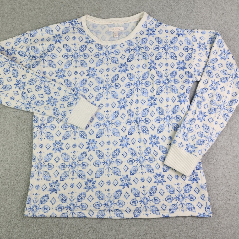 LC Lauren Conrad Sleepwear Shirt Womens Small Blue White Patterned Long Sleeve‎